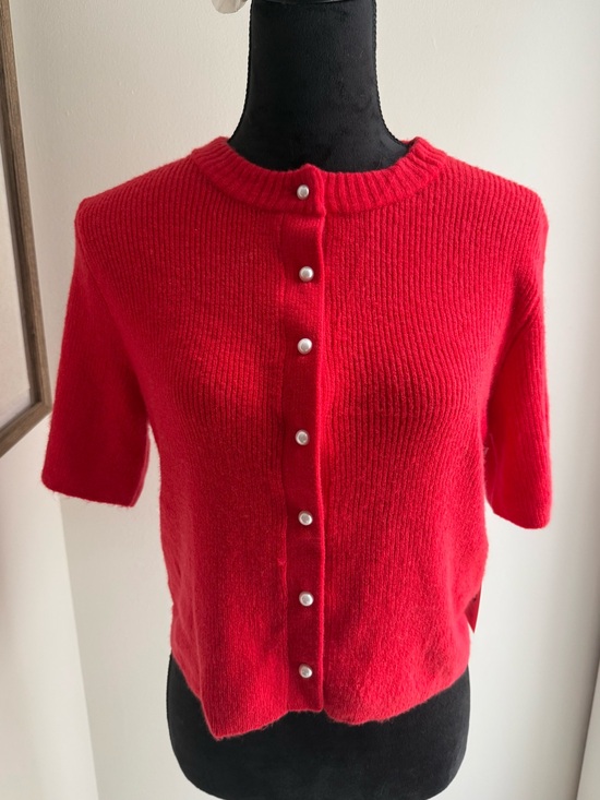 Abercrombie & Fitch Sweaters - Abercrombie & Fitch Vibrant Red Short-Sleeve Classic Cardigan Ladies Sz Sm